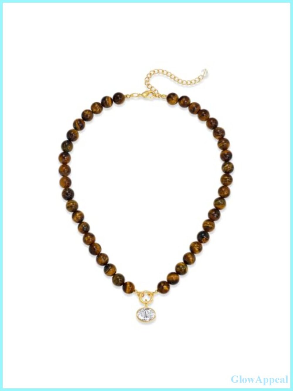 10mm Round Beaded Choker Necklace with Detachable Crystal Pendant Adjustable